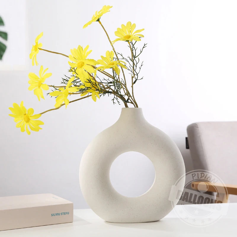 NEW Circle Ceramic Vase Minimalist Decoration Creative and Minimalist Living Room Bedroom Home Tabletop Vase Ceramic Decoration