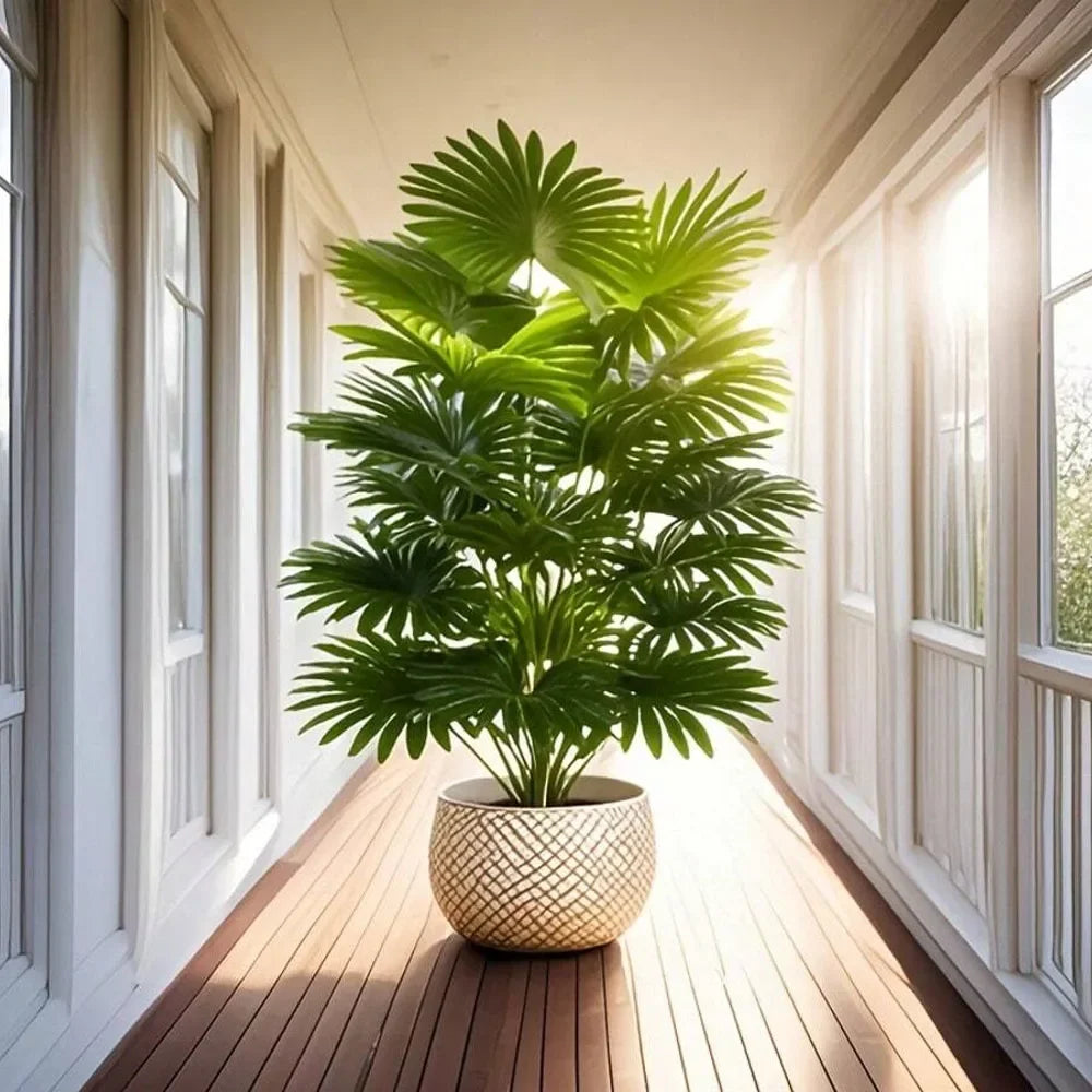 24Leaves 31.5Inch Artificial Plants Large Fake Fan-Leaf Sunflower Tree Plastic Plant Leaves Artificial Jungle Palm Tree for Home