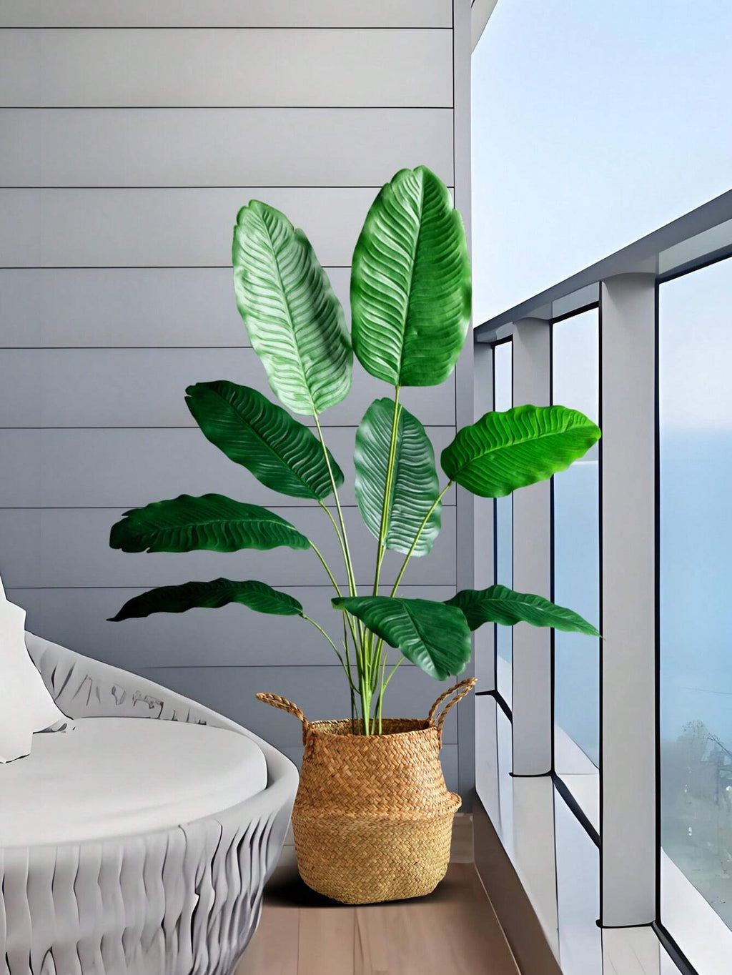 85-115Cm Tropical Artificial Plants, Large Fake Banana Tree, Plastic Bird of Paradise Plant Branches, Oversized Palm Leaves, for Home Garden Indoor Office Decor, excluding Planter, 1Pc