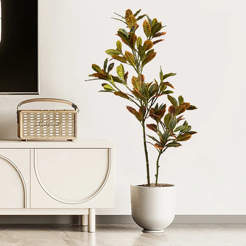 80-120Cm Large Artificial Plants Fake Codiaeum Tree Branch Plastic Ficus Plants Fiddle Plants Leaves Tropical Plant for Home