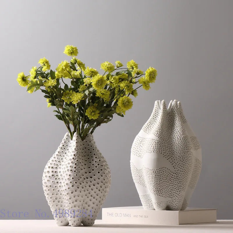 Ceramic Vase Hole Hollow Out Dot Pattern Handmade Ceramic Ceramic Crafts Flower Vase Abstract Geometric Home Decoration