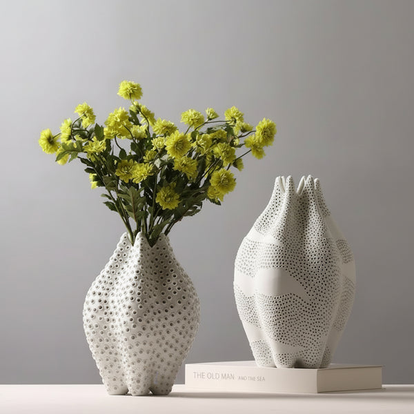 Ceramic Vase Hole Hollow Out Dot Pattern Handmade Ceramic Ceramic Crafts Flower Vase Abstract Geometric Home Decoration