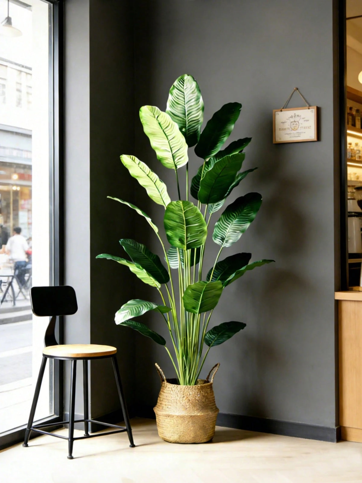 85-115Cm Tropical Artificial Plants, Large Fake Banana Tree, Plastic Bird of Paradise Plant Branches, Oversized Palm Leaves, for Home Garden Indoor Office Decor, excluding Planter, 1Pc