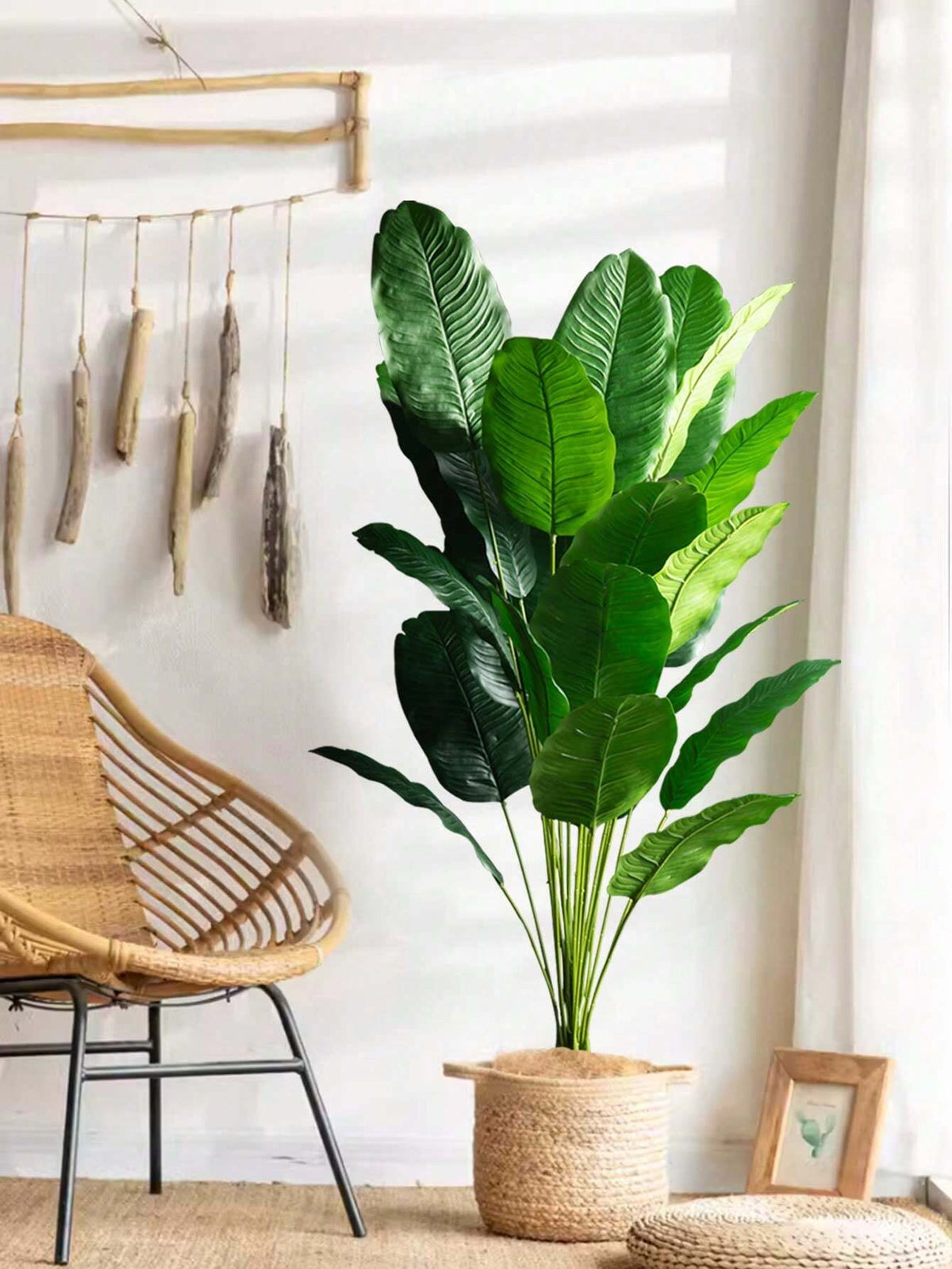 85-115Cm Tropical Artificial Plants, Large Fake Banana Tree, Plastic Bird of Paradise Plant Branches, Oversized Palm Leaves, for Home Garden Indoor Office Decor, excluding Planter, 1Pc