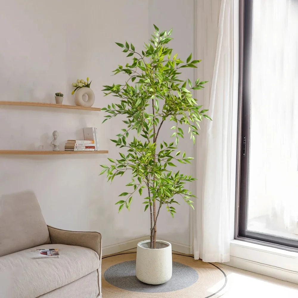 75-140Cm Artificial Plants Nandina Tree Green Tall Plants Fake Leaves Plants Faux Branches for Home Garden Office Decor