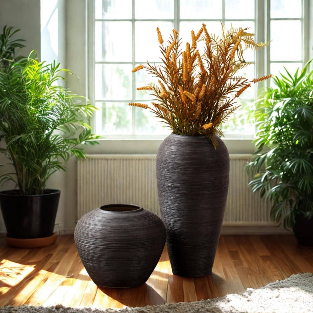 Modern Black Ceramic Vase – Nordic Minimalist Tall Floor & Table Decor