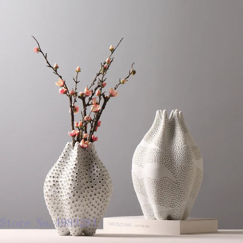 Ceramic Vase Hole Hollow Out Dot Pattern Handmade Ceramic Ceramic Crafts Flower Vase Abstract Geometric Home Decoration