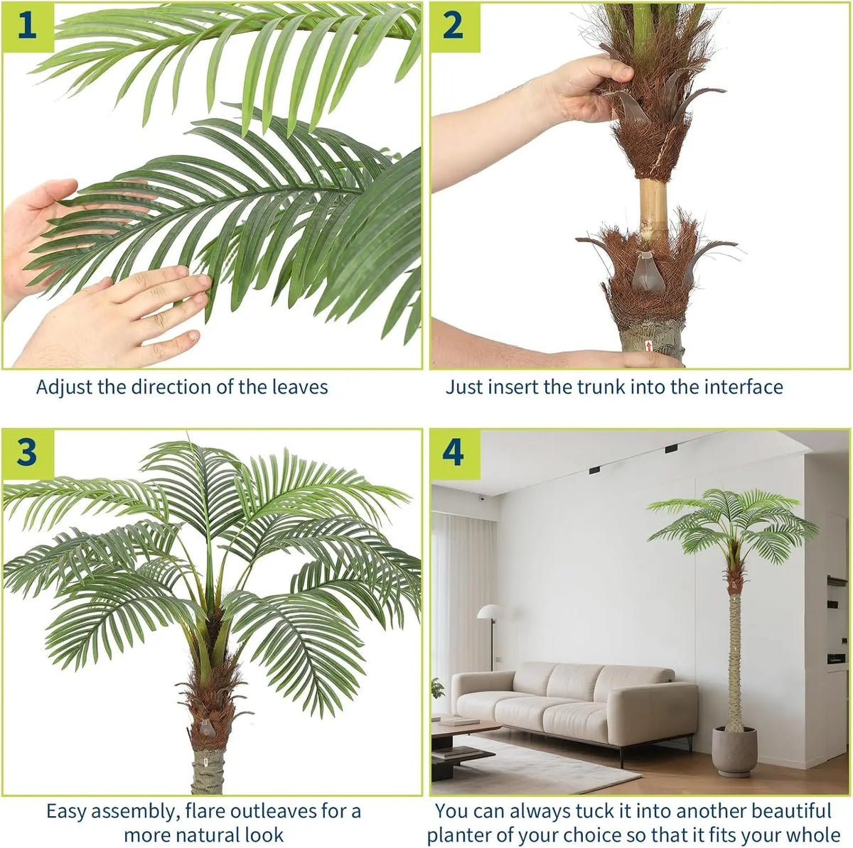 2Pcs Artificial Palm Tree - Tropical Artificial Plants with Sturdy Base, Faux Plants Indoor Outdoor Decor, Large Faux Palm Tree