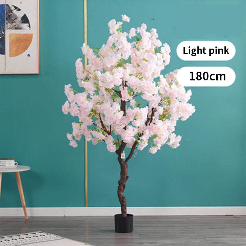 Home Decoration Artificial Cherry Tree Bonsai Wedding Indoor Living Room Floor Fake Plant with Basin Simulated Flower Decoration