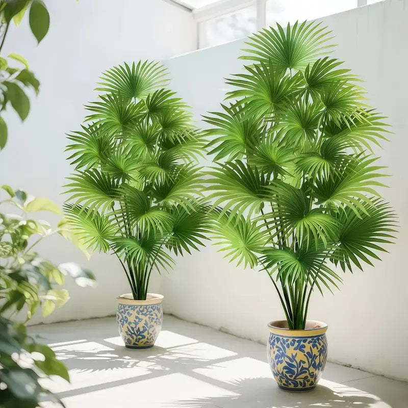 24Leaves 31.5Inch Artificial Plants Large Fake Fan-Leaf Sunflower Tree Plastic Plant Leaves Artificial Jungle Palm Tree for Home