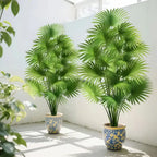 24Leaves 31.5Inch Artificial Plants Large Fake Fan-Leaf Sunflower Tree Plastic Plant Leaves Artificial Jungle Palm Tree for Home