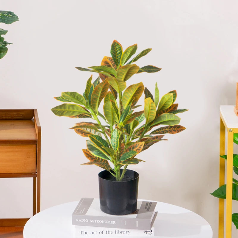 24-41Cm Artificial Plants Fake Ficus Tree Tropical Banyan Tree Small Plants Branch Plastic Codiaeum Leaves for Home Garden Decor