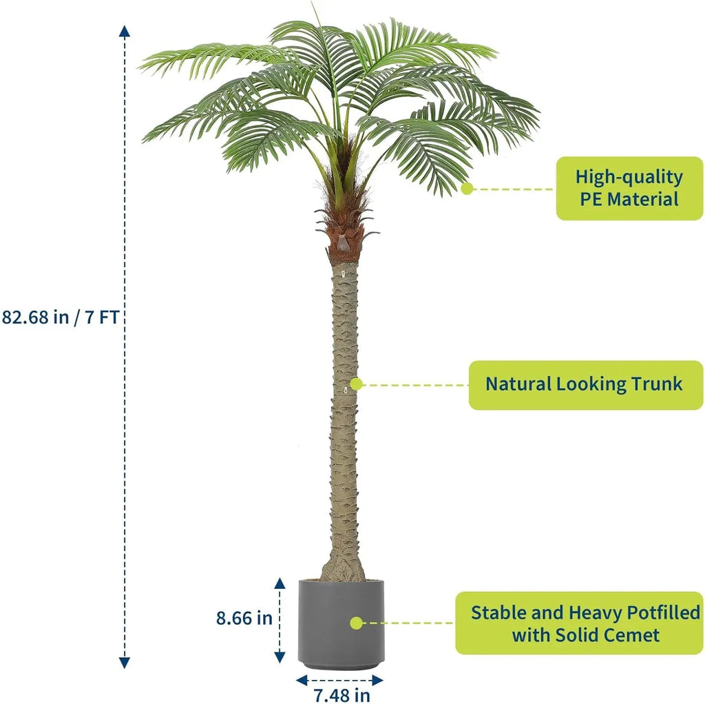 2Pcs Artificial Palm Tree - Tropical Artificial Plants with Sturdy Base, Faux Plants Indoor Outdoor Decor, Large Faux Palm Tree