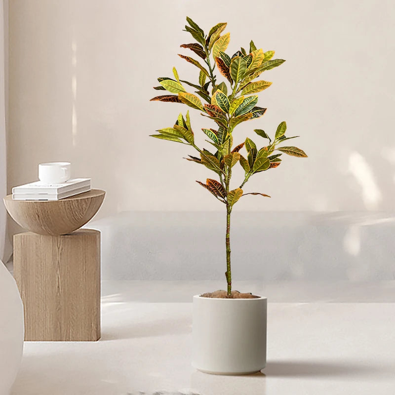 80-120Cm Large Artificial Plants Fake Codiaeum Tree Branch Plastic Ficus Plants Fiddle Plants Leaves Tropical Plant for Home