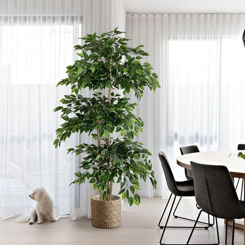 70In Ficus Artificial Tree Large Tropical Plants Plastic Fake Leafs Green Real Touch Banyan Tree for Home Garden Room Shop Decor