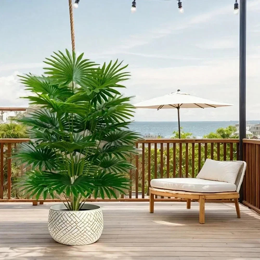 24Leaves 31.5Inch Artificial Plants Large Fake Fan-Leaf Sunflower Tree Plastic Plant Leaves Artificial Jungle Palm Tree for Home