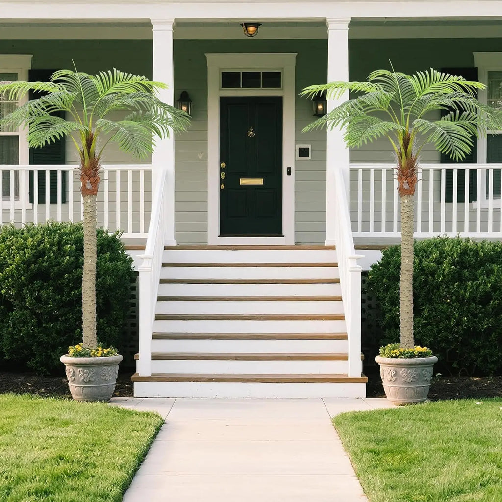 2Pcs Artificial Palm Tree - Tropical Artificial Plants with Sturdy Base, Faux Plants Indoor Outdoor Decor, Large Faux Palm Tree