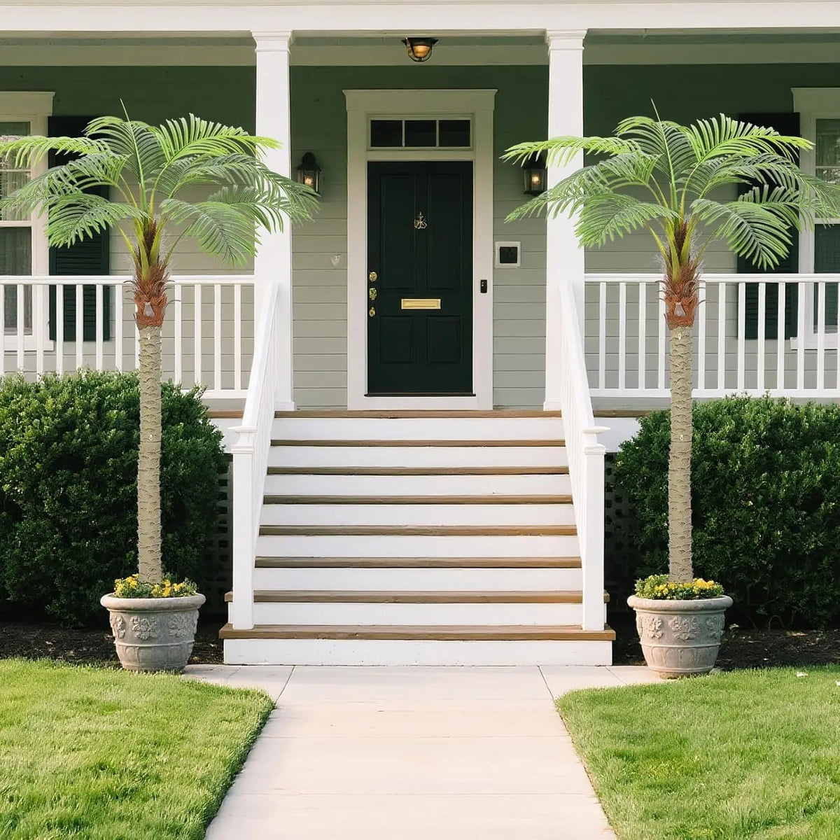 2Pcs Artificial Palm Tree - Tropical Artificial Plants with Sturdy Base, Faux Plants Indoor Outdoor Decor, Large Faux Palm Tree