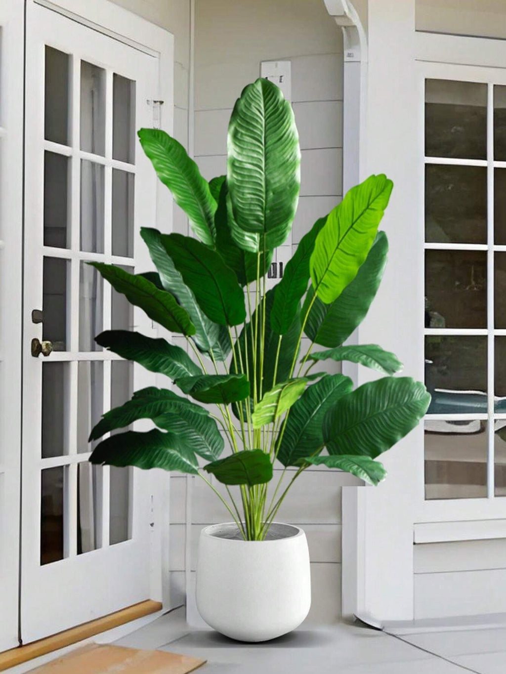 85-115Cm Tropical Artificial Plants, Large Fake Banana Tree, Plastic Bird of Paradise Plant Branches, Oversized Palm Leaves, for Home Garden Indoor Office Decor, excluding Planter, 1Pc