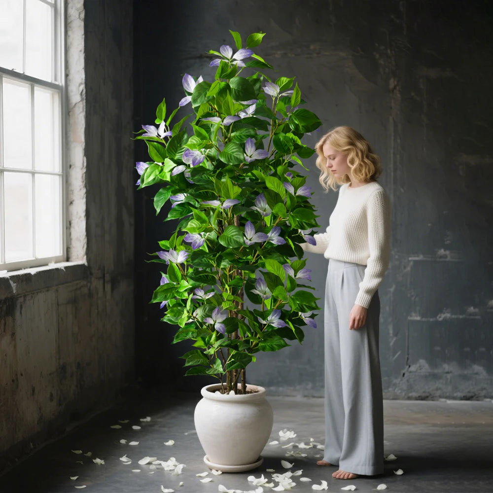 82-144Cm Large Artificial Ficus Tree Fake Magnolia Plants Branch Tall Banyan Tree Faux Nandina Tree Rubber for Home Garden Decor