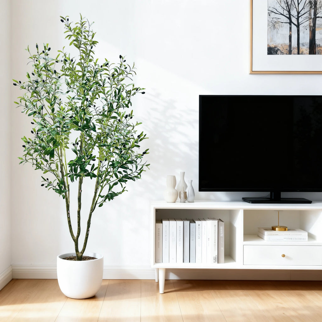 Artificial Olive Tree, Large Faux Olive Plant in Pot with Realistic Leaves & Fruits,5Ft/6Ft Tall Artificial Tree for Home Garden
