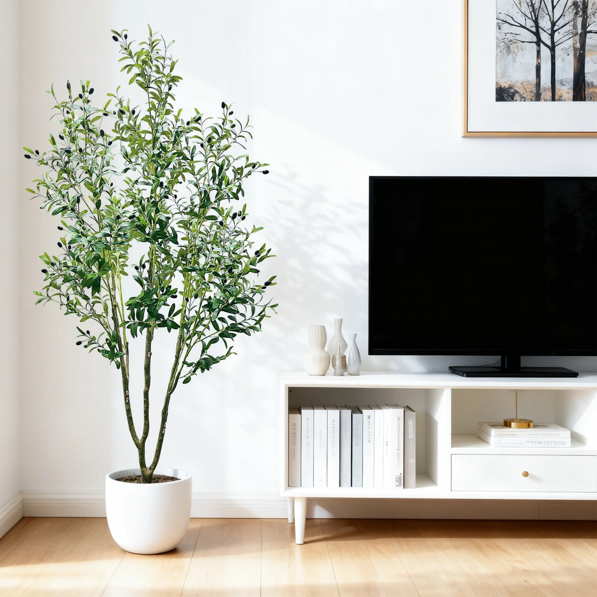 Artificial Olive Tree, Large Faux Olive Plant in Pot with Realistic Leaves & Fruits,5Ft/6Ft Tall Artificial Tree for Home Garden