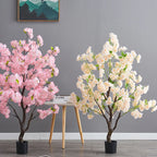 Home Decoration Artificial Cherry Tree Bonsai Wedding Indoor Living Room Floor Fake Plant with Basin Simulated Flower Decoration