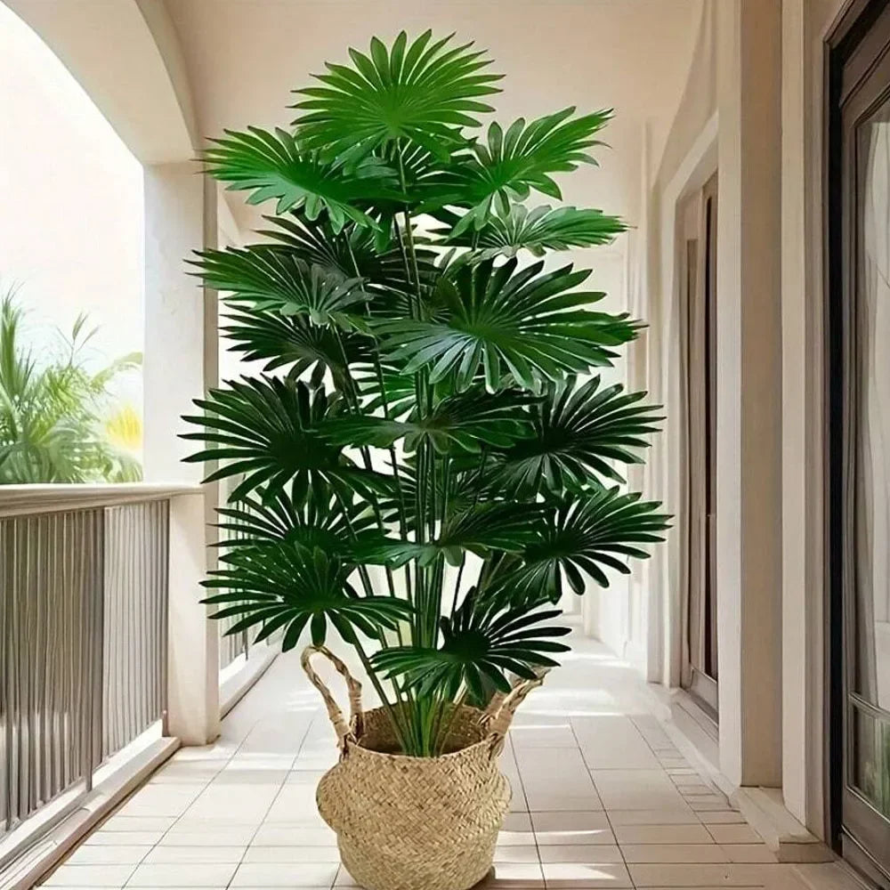 24Leaves 31.5Inch Artificial Plants Large Fake Fan-Leaf Sunflower Tree Plastic Plant Leaves Artificial Jungle Palm Tree for Home