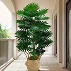 24Leaves 31.5Inch Artificial Plants Large Fake Fan-Leaf Sunflower Tree Plastic Plant Leaves Artificial Jungle Palm Tree for Home