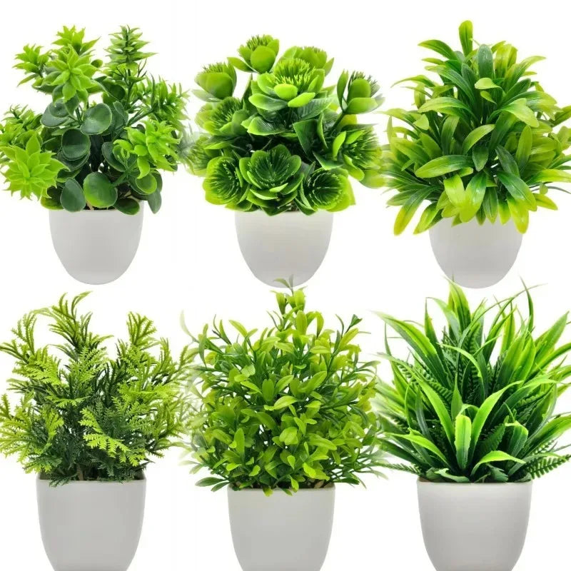 1PC Artificial Plant with Plastic Pot for Home Office Desk Living Room Bedroom Decor Fake Greenery No Maintenance Required