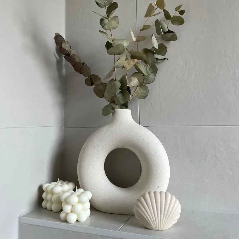 NEW Circle Ceramic Vase Minimalist Decoration Creative and Minimalist Living Room Bedroom Home Tabletop Vase Ceramic Decoration