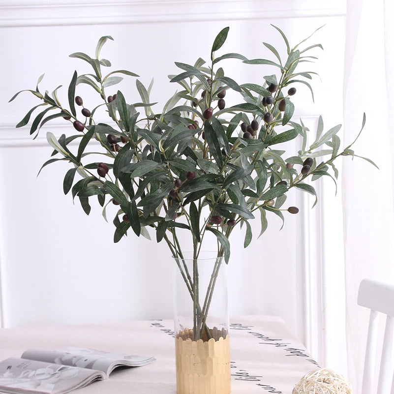 Artificial Olive Green Leaves Tree Branches Valentine'S Fruit Artificial Plants Photo Props Home Wedding Decortion Silk Flowers