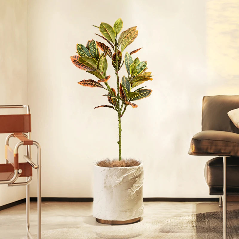 80-120Cm Large Artificial Plants Fake Codiaeum Tree Branch Plastic Ficus Plants Fiddle Plants Leaves Tropical Plant for Home