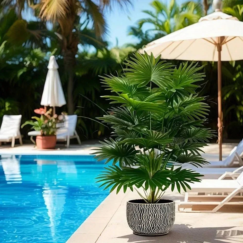 24Leaves 31.5Inch Artificial Plants Large Fake Fan-Leaf Sunflower Tree Plastic Plant Leaves Artificial Jungle Palm Tree for Home