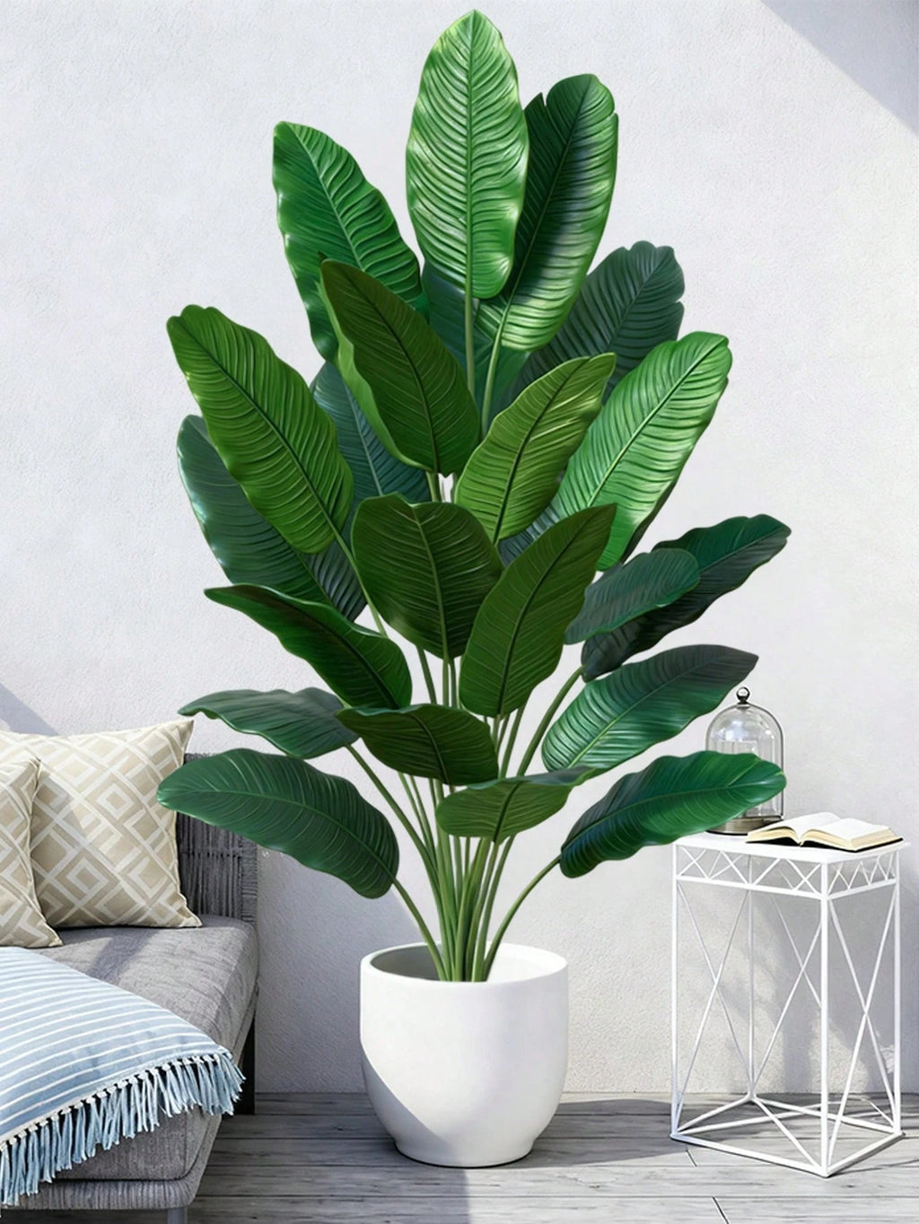 85-115Cm Tropical Artificial Plants, Large Fake Banana Tree, Plastic Bird of Paradise Plant Branches, Oversized Palm Leaves, for Home Garden Indoor Office Decor, excluding Planter, 1Pc