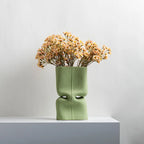 Green Ceramic Vase Abstract Hollow Flat Flower Vase Ceramic Handicraft Flower Vase Terrarium Home Decoration Accessories