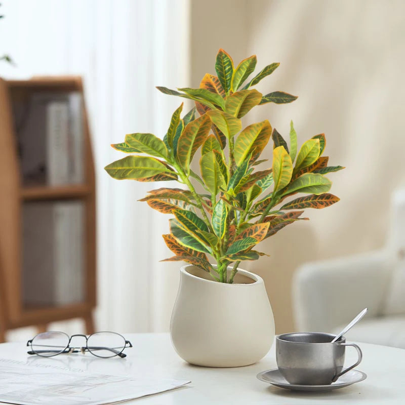 24-41Cm Artificial Plants Fake Ficus Tree Tropical Banyan Tree Small Plants Branch Plastic Codiaeum Leaves for Home Garden Decor
