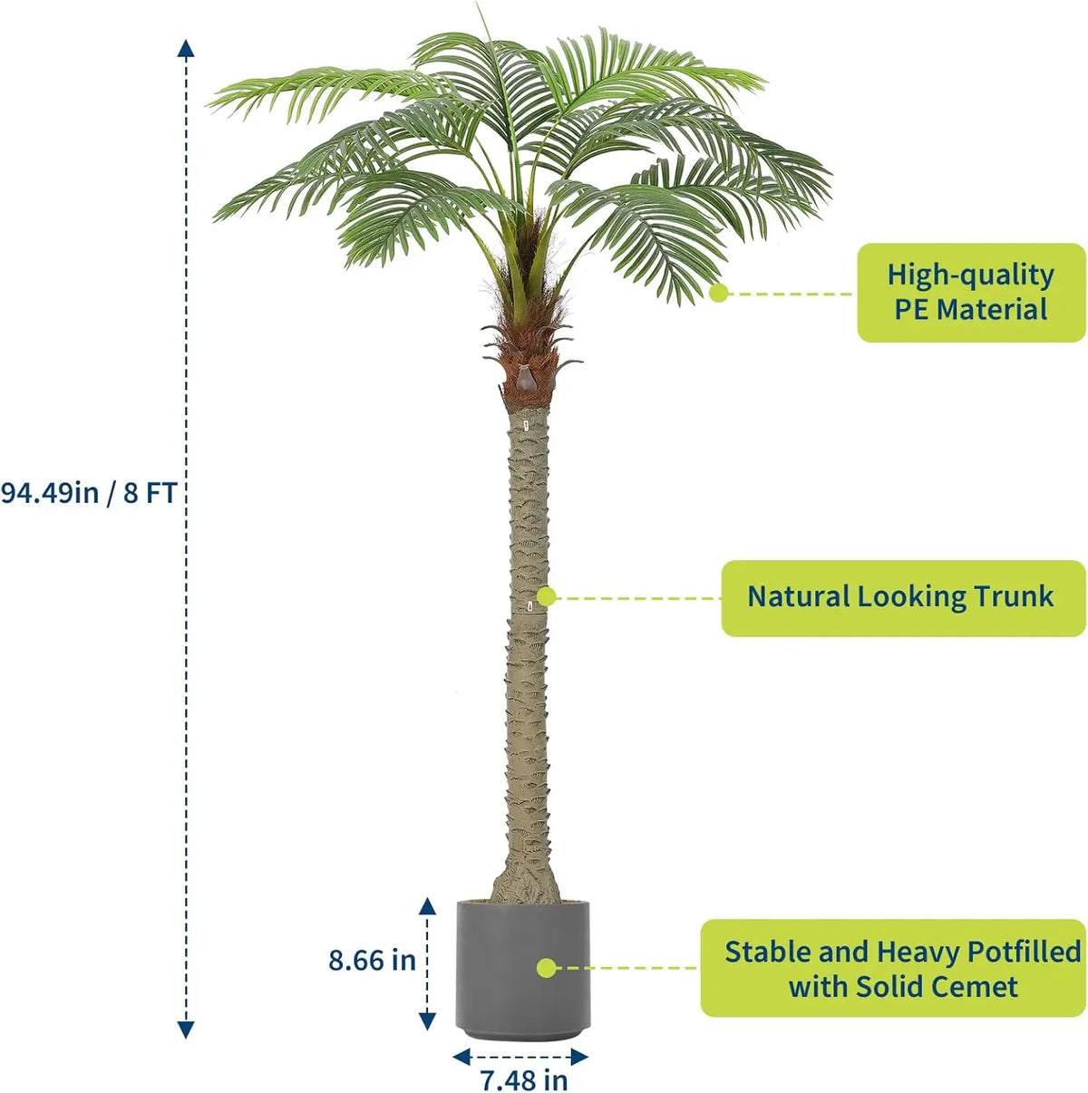 2Pcs Artificial Palm Tree - Tropical Artificial Plants with Sturdy Base, Faux Plants Indoor Outdoor Decor, Large Faux Palm Tree