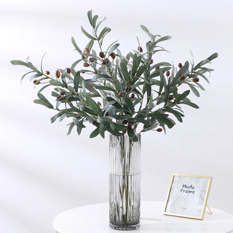 Artificial Olive Green Leaves Tree Branches Valentine'S Fruit Artificial Plants Photo Props Home Wedding Decortion Silk Flowers